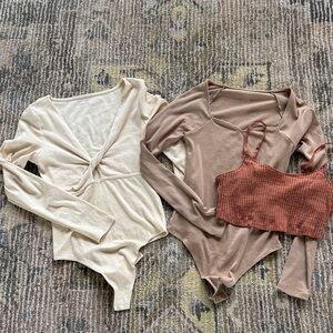 American Eagle Outfitters Aerie Cream and Brown Bodysuits M lit